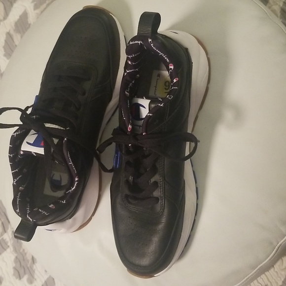 Men's Champion Black Genuine Leather Sneakers with White Rubber Soles; Size 9 - Picture 3 of 10